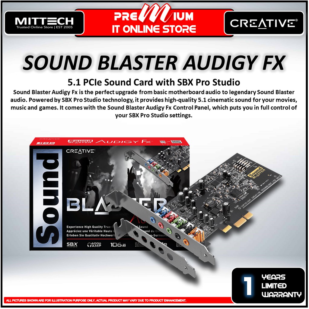 Creative Sound Blaster Audigy FX PCIE Sound Card | SB1570 | SBX Pro ...
