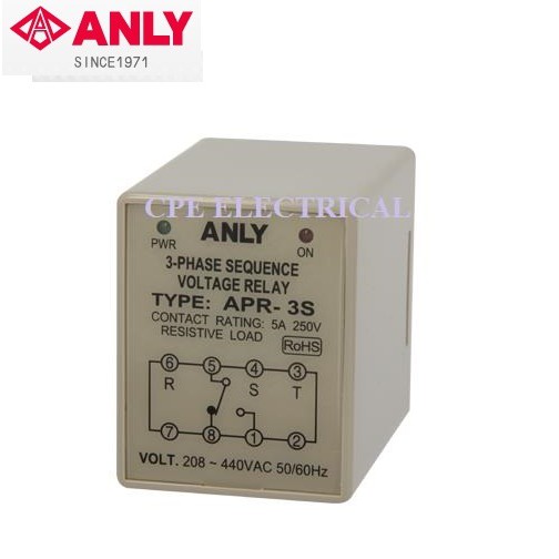 1PCS ANLY 3-Phase Sequency Voltage Relay APR-3S 208~440VAC New In Box