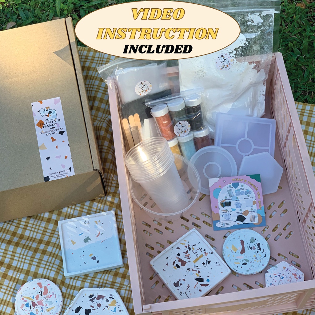 [READY STOCKS]✨Concrete Terrazzo DIY kit Standard Kit Twenty’s Handy Do It Yourself Tray Kit video tutorial Included