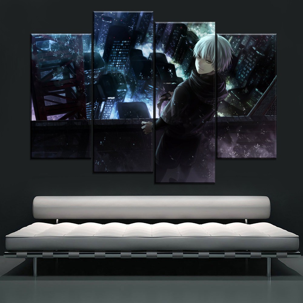 Wall Art Paintings 4 Piece Mask Ken Kaneki Animation Tokyo Ghoul Pictures Canvas Poster Home Decor Living Room Printed Framework Painting Calligraphy Shopee Malaysia