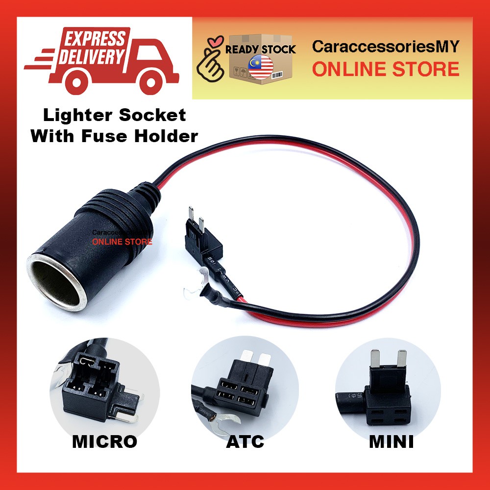 Car Lighter Socket Plug With Fuse Holder Micro Mini ATC Regular vehicle