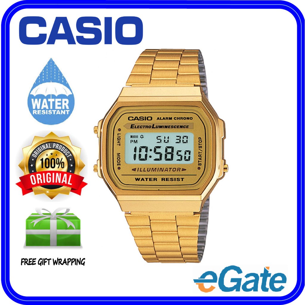 Casio VINTAGE A168WG-9W Unisex Digital Gold Stainless Steel Strap ...