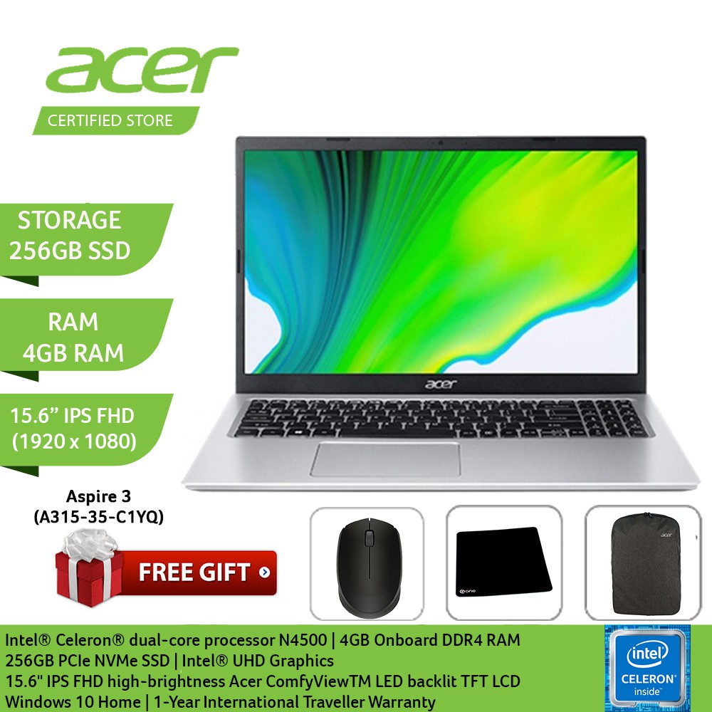 ACER ASPIRE 3 A315-35-C1YQ 15.6" IPS FHD LAPTOP N4500 4GD4 256SSD ...