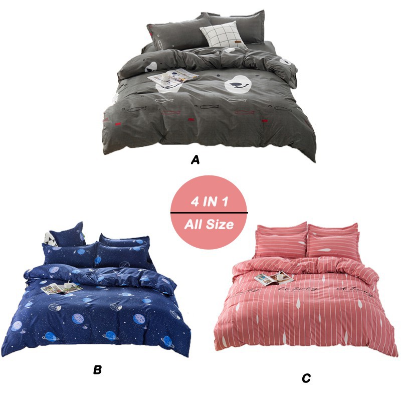 4 In 1 Planet Blue Bedding Set For Boys Duvet Cover Flat Sheet