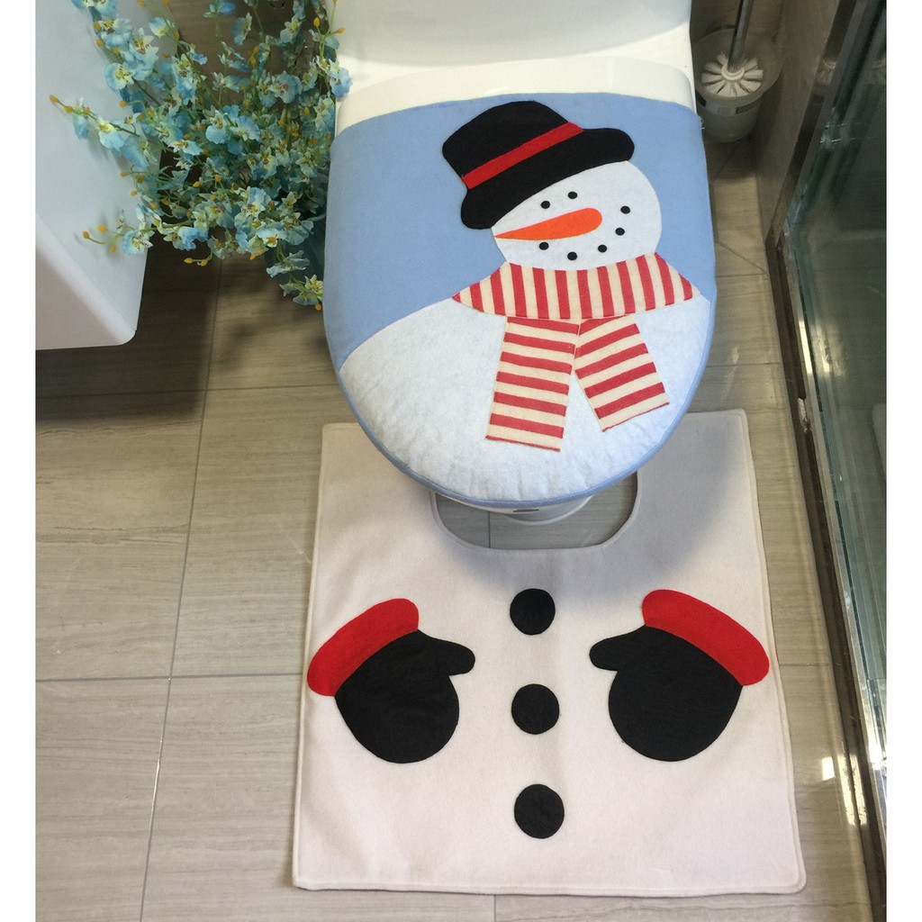 2pcs Set Fancy Snowman Toilet Seat Cover And Rug Bathroom Set