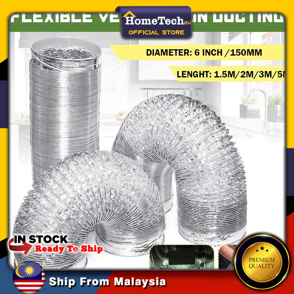 Aluminium Gas Cooker hood hob Pipe Exhaust Flexible Ducting Hose 6 Inch Saluran Paip Penyedut Asap Dapur