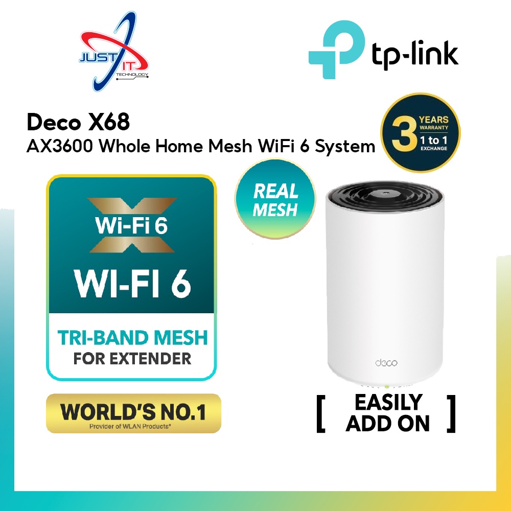 TPLINK Deco X68 AX3600 Whole Home Mesh WIFI 6 System (1 PACK / 2 PACK