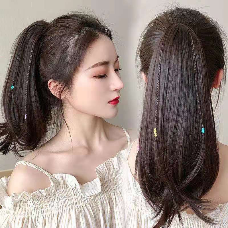 Braid wig ponytail hair extension hand made long straight ponytail hair  piece synthetic ribbon ponytail hair tie | Shopee Malaysia
