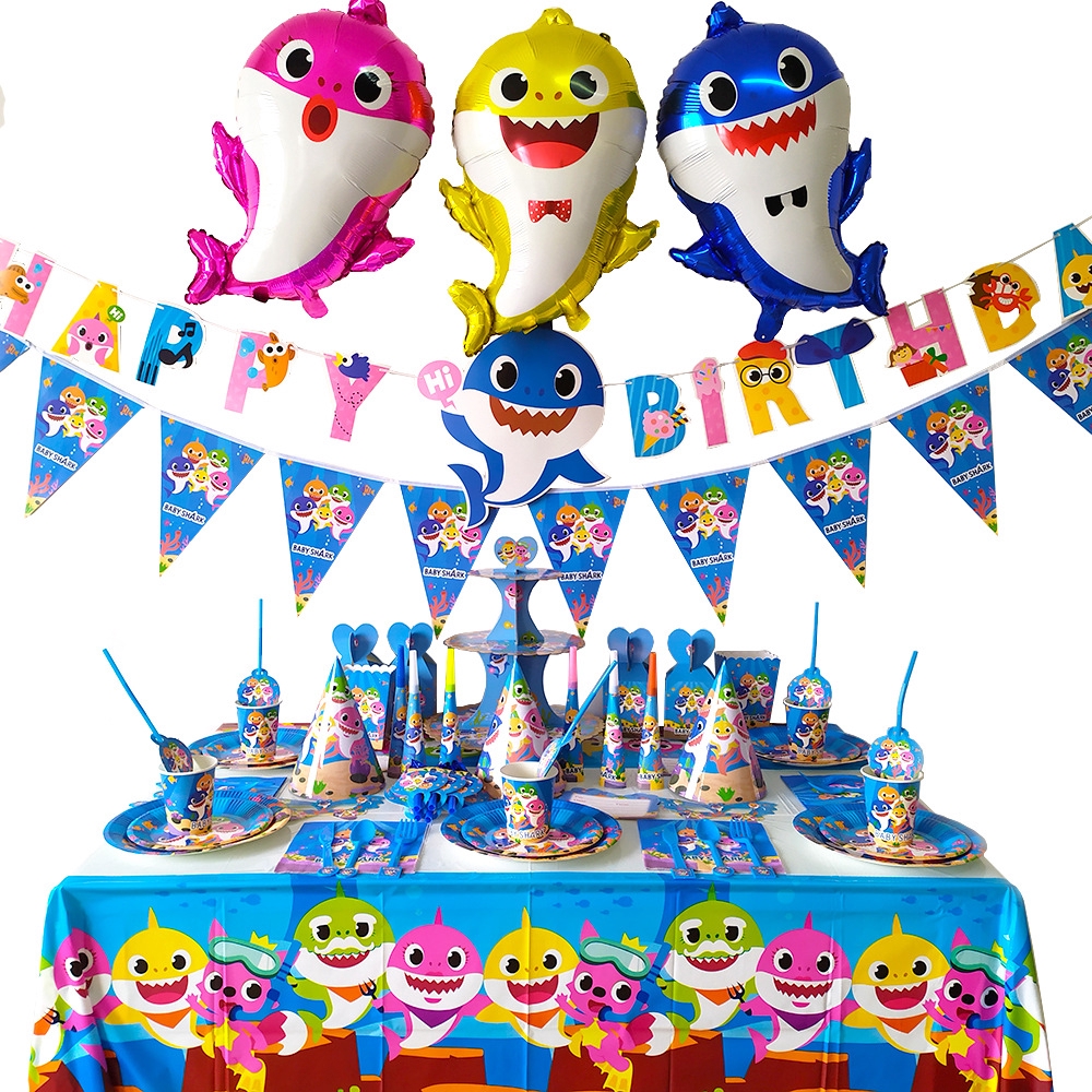 Baby Shark Theme Birthday Party Decoration Baby Shark Birthday Decoration Happy Birthday Decoration Set Birthday Gift Shopee Malaysia