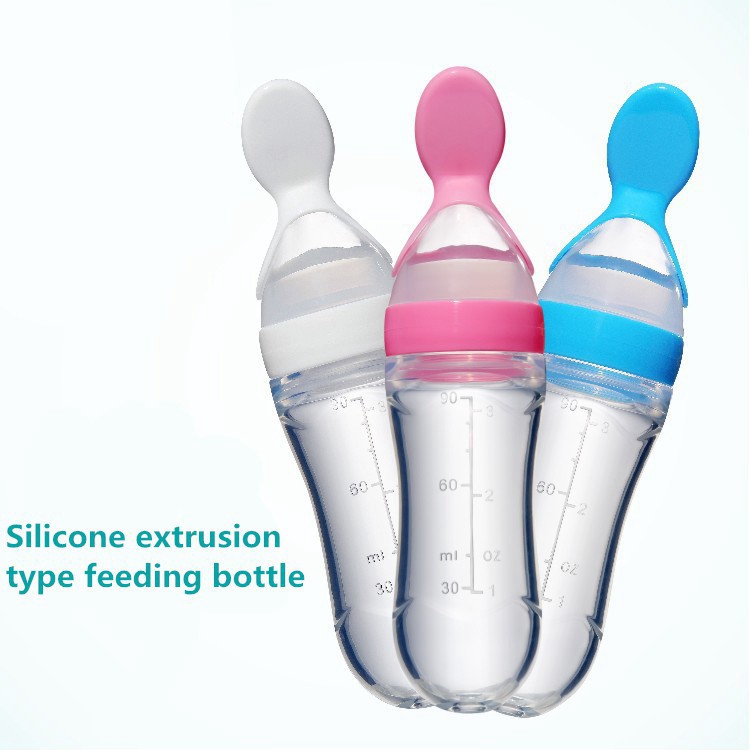 Newborn Baby Squeezing Feeding Bottle Silicone Training Rice Spoon