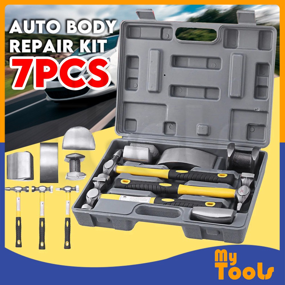 7pc Fiberglass Auto Body Heavy Duty Dent Repair Tool Hammer Bender Dolly 