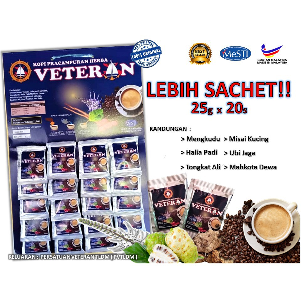 Kopi Veteran TLDM Pek Papan (20 Sachet x 25g)