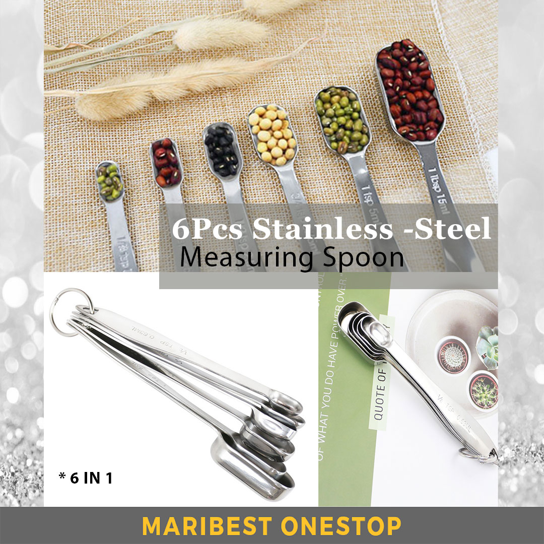 6 PCS STAINLESS STEEL MEASURING SPOON VARIOUS SIZES HOLD WITH RING SAFE TO USE DURABLE SAVE SPACE EASY STORAGE