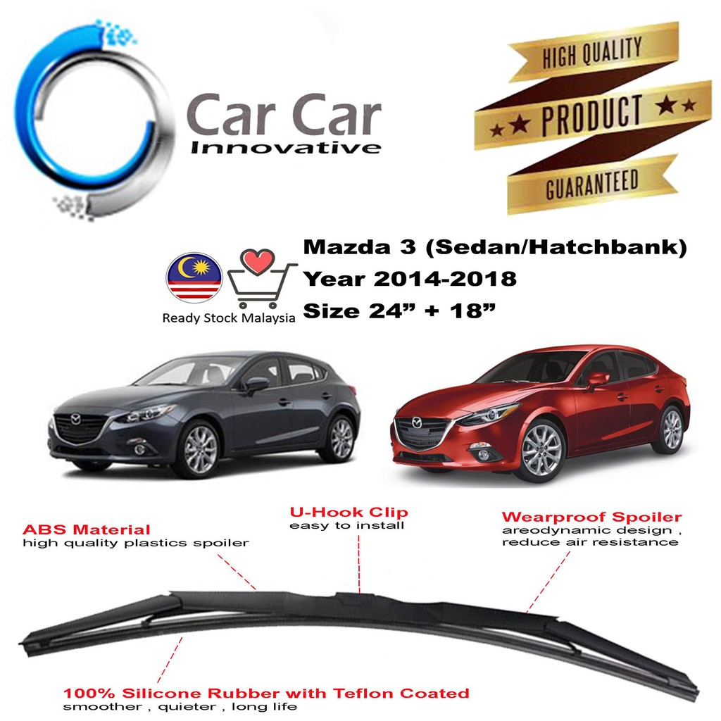 Mazda 3 Wiper 20142018 (Sedan/Hatchback) Silicone Wiper Blades, Car Windshield ( 1 pair Size