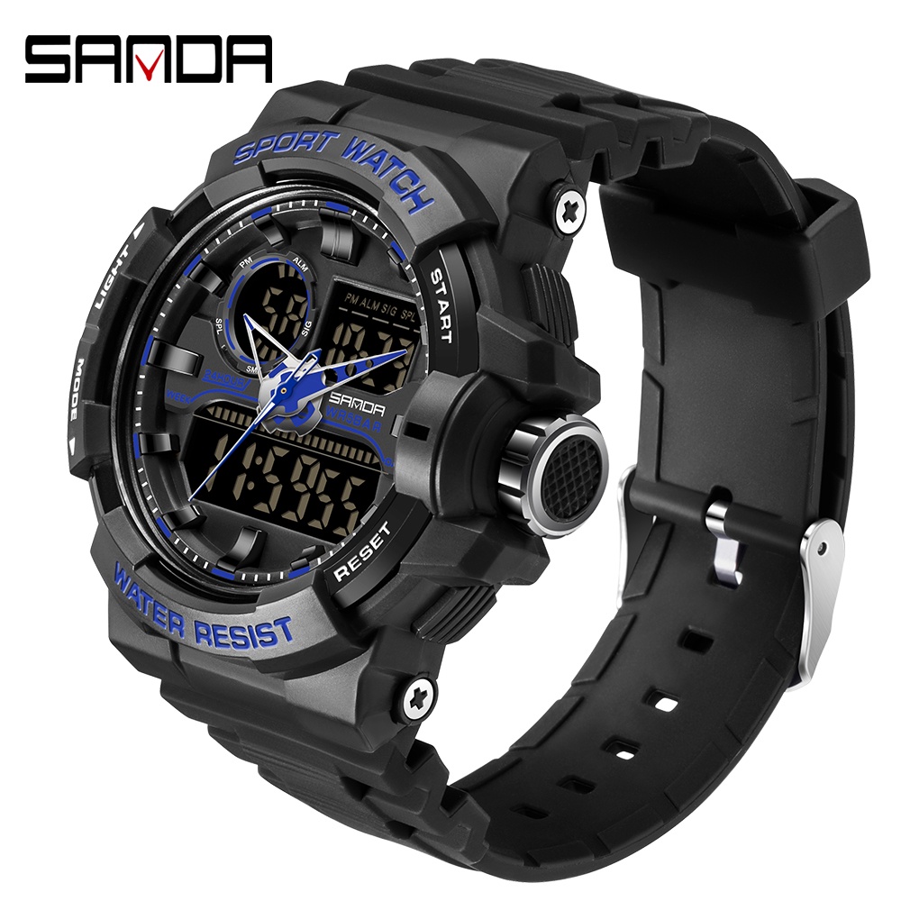 SANDA Men's Dual Display LED Digital Watch Luminous Cool Personality ...