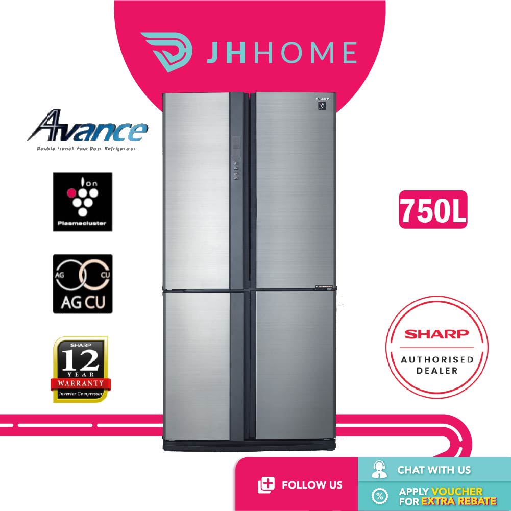 Sharp 750L JTech Inverter 4 Doors Fridge SJF95VMSS Eco Mode Plasmacluster Ion Technology