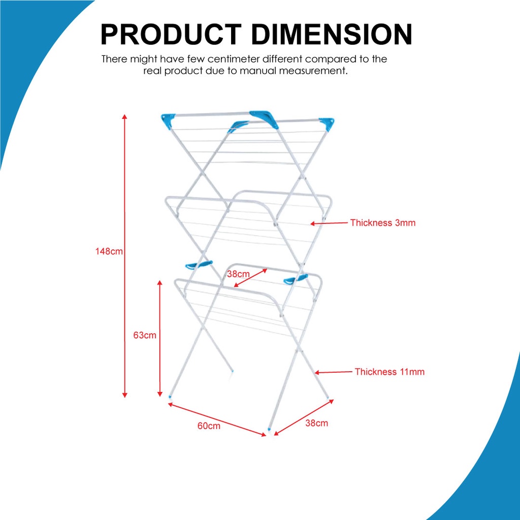 READY STOCK: Korean Hanging Rack / Ampaian Baju/ Penyidai Baju / Foldable Drying Rack with 3-Tier Stainless Steel