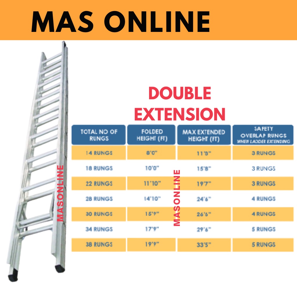 12 Feet Everlas Extension Ladder Tangga Slide Double Extension Triple ...