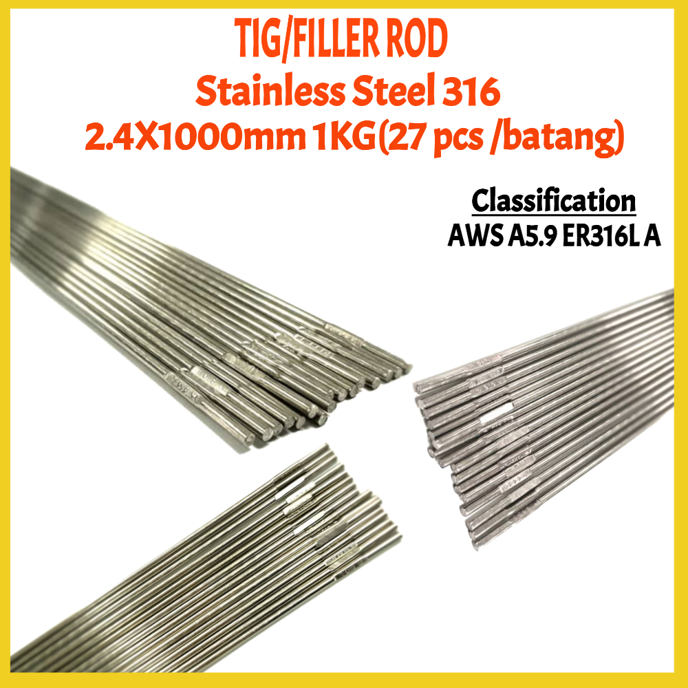 TIG WELDING ROD/FILLER 316 STAINLESS STEEL 2.4 X1000MM 1KG (27 pcs/batang)  | Shopee Malaysia