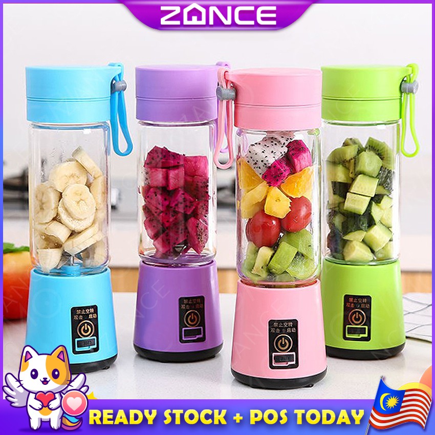 READY STOCK🔥ZANCE USB 4 & 6 Blades Electric Mesin Maker Dispenser Portable Kitchen Gift Fruit Juice Blender