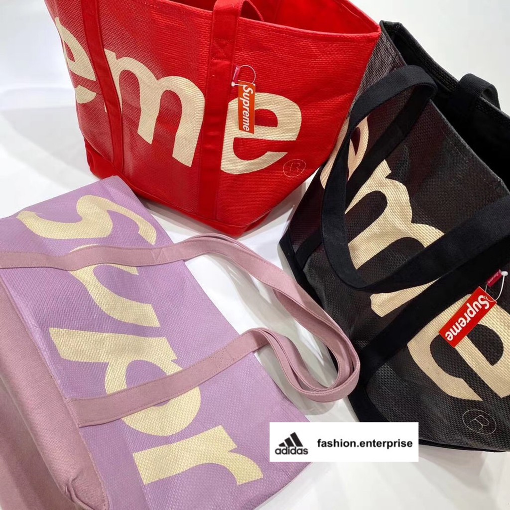 supreme raffia tote purple