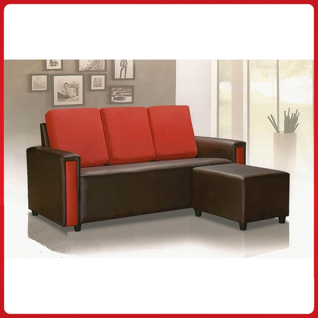 Cassa Dorel L Shape Sofa Pu Fabric Red Black