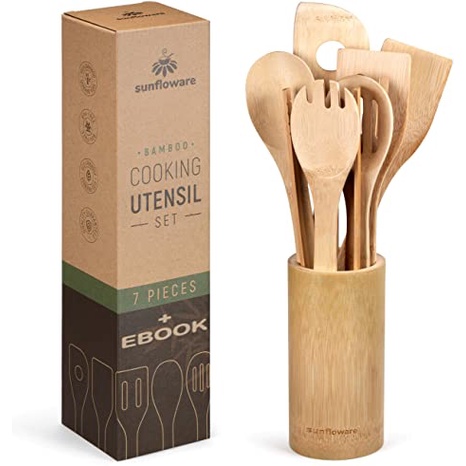 8 in 1 Eco Friendly-Bamboo Kitchen Utensil Set Tool Kitchenware (Bamboo Utensil Holder Included)