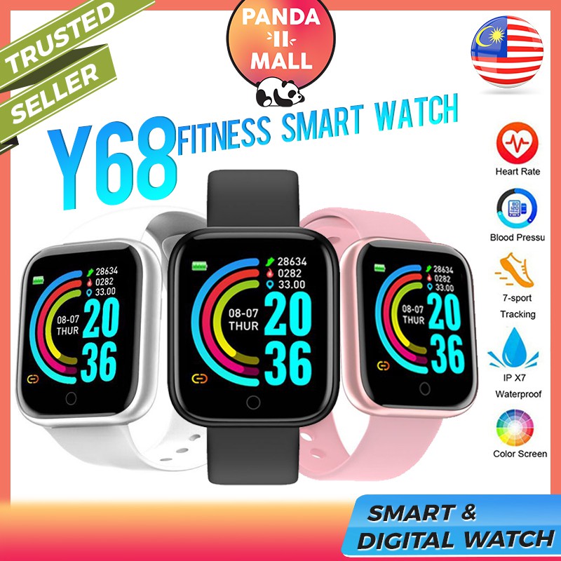 [🐼PANDA 6 Months Warranty🐼] Y68 Smart Watch Fitness Tracker Digital Heart Rate Jam Tangan Wanita Lelaki Watch Men Watch