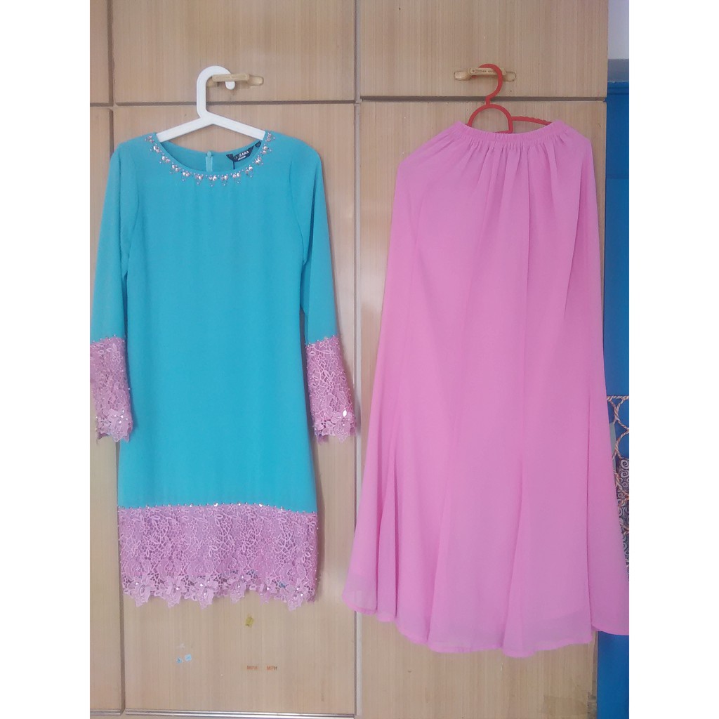  Baju Kurung Moden Mint Green  Pink S Shopee Malaysia