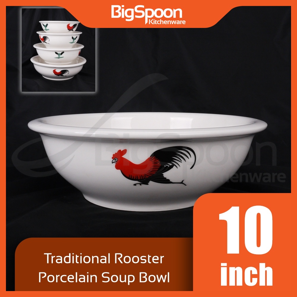 BIGSPOON Ceramic Bowl CNY Soup Noodle Rice Microwave Bowl Mangkuk 陶瓷碗 Chinese New Year 汤碗 Rooster Design 10 inch RS-SB10