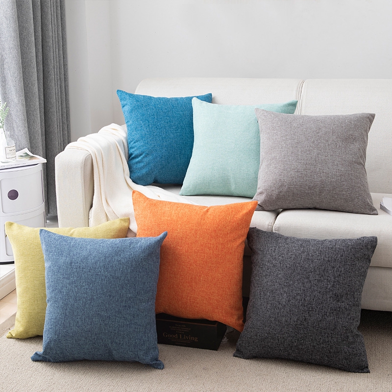 Plain Cotton Linen Sofa Pillow Top Square Pillow Solid Linen Pillow