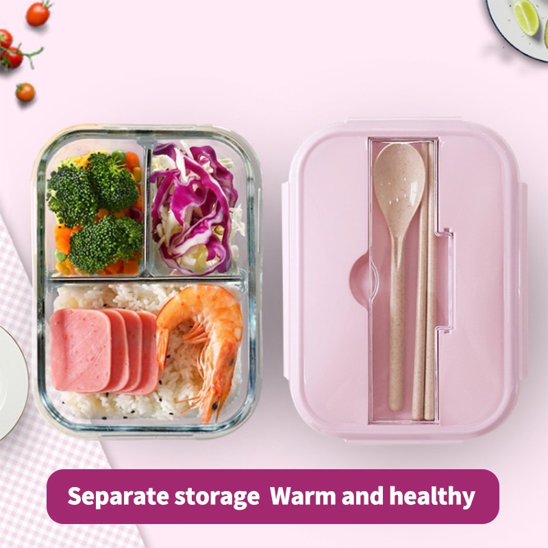 Microwaveheated glass lunch box separated freshkeeping bowl with