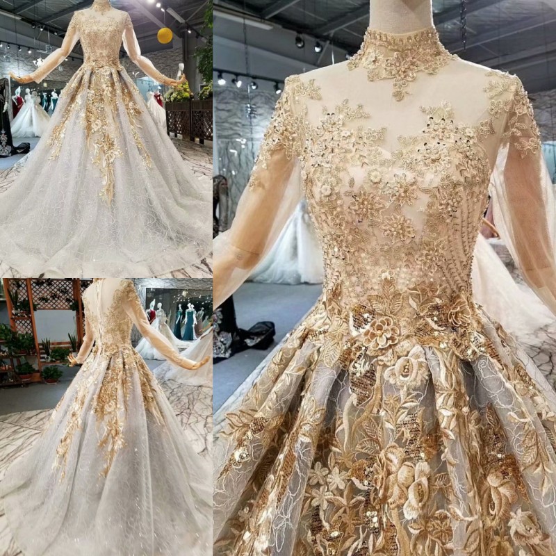 grey long sleeve wedding dress