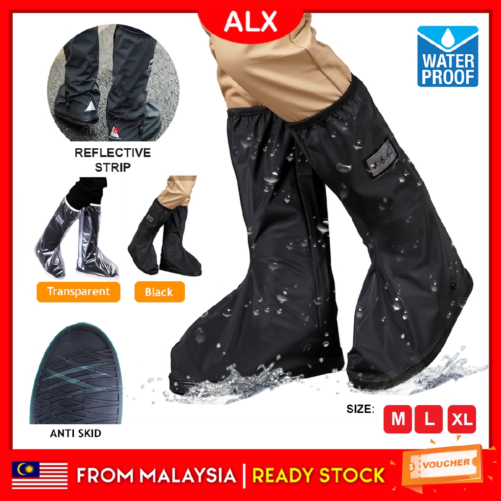 ALX Anti-Slip Waterproof Motorcycle Biker Reflective Reusable Rain Boot Shoes Cover Kasut Hujan Getah Motosikal