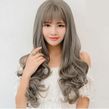 Long Hair Wig Women Natural Girl Rambut Palsu Perempuan Panjang Wanita Curly Ladies Full Wigs Curl Grey Anime Cosplay