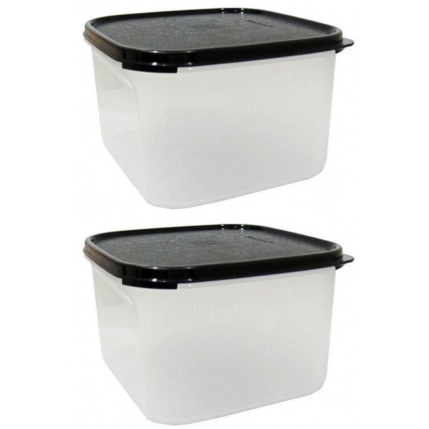 TUPPERWARE MODULAR MATES SQUARE II 2.6L SET OF 4 AIRTIGHT CONTAINER BLACK SEAL