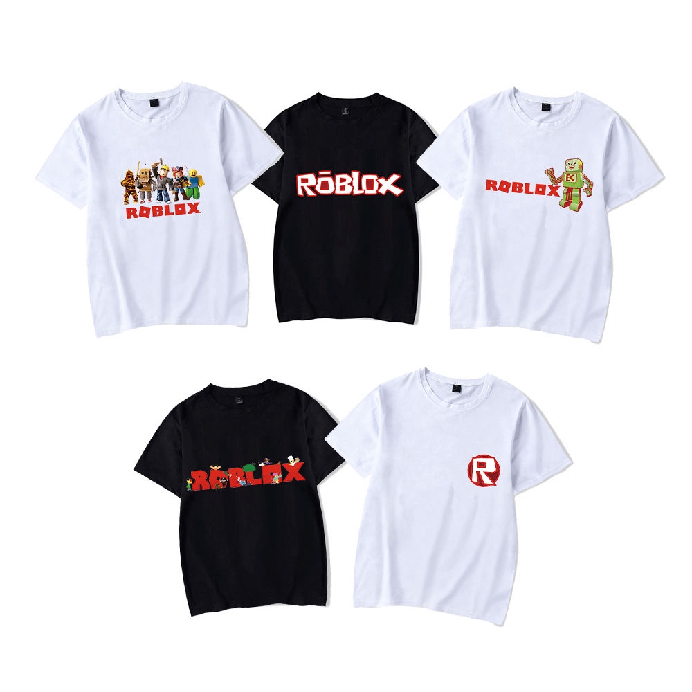 Virtual Game Roblox Cartoon T Shirt Cartoon Cartoon Peripheral Teenagers Loose Half Sleeve Summer Shopee Malaysia - black white half shirt roblox