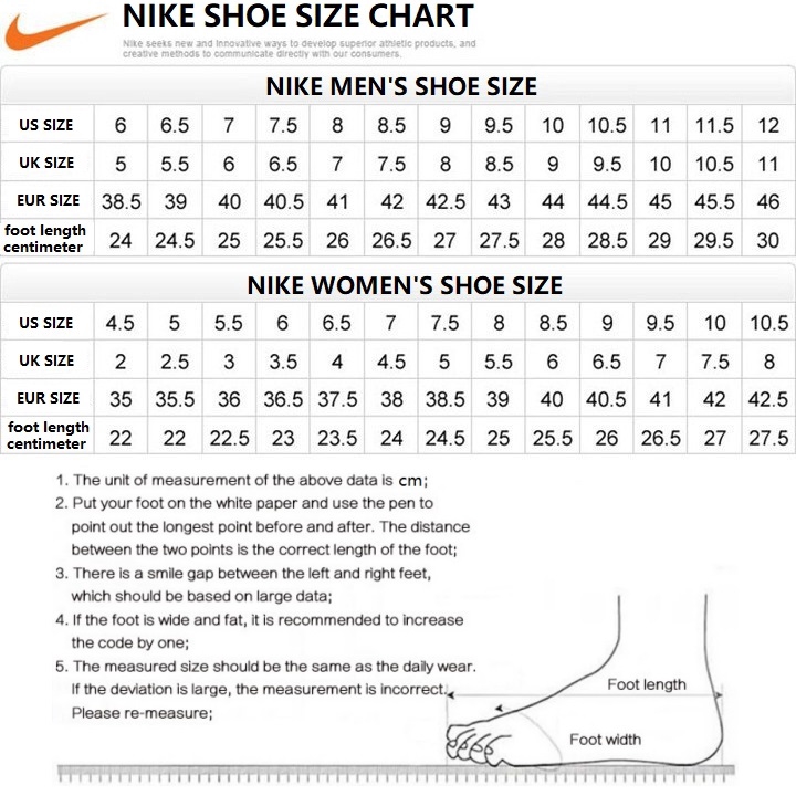 size chart nike air max