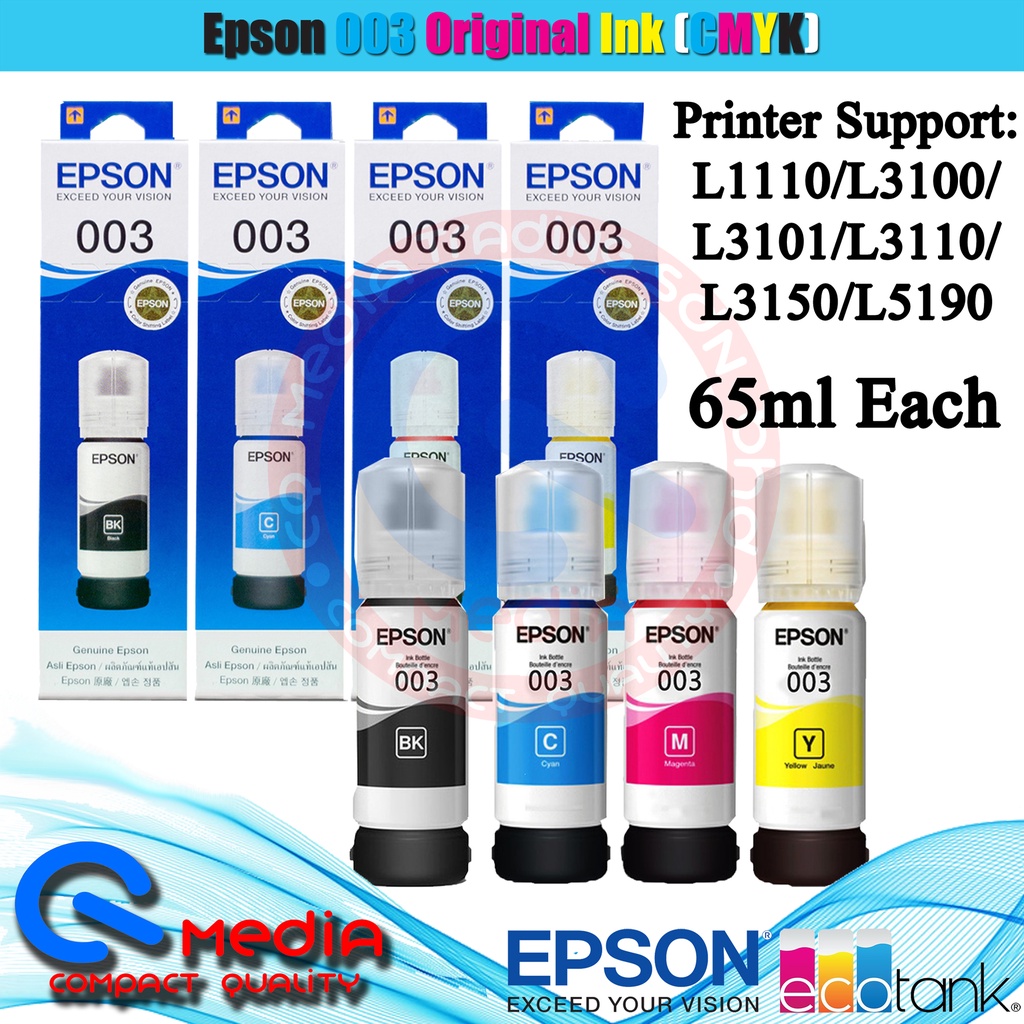 Epson 003 Ink L1110l1210l3110l3150l3116l3156l3210l3250l3216l3256l5190l5290 V100 5653