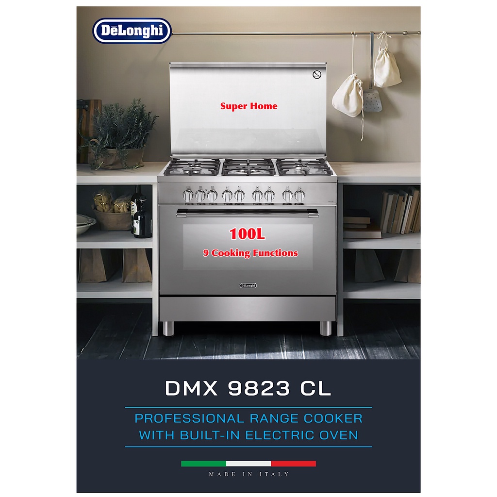 DeLonghi Free Standing Cooker DMX 9823 CL Delonghi Professional Range Cooker with Built-in Electric Oven 100L DMX-9823CL