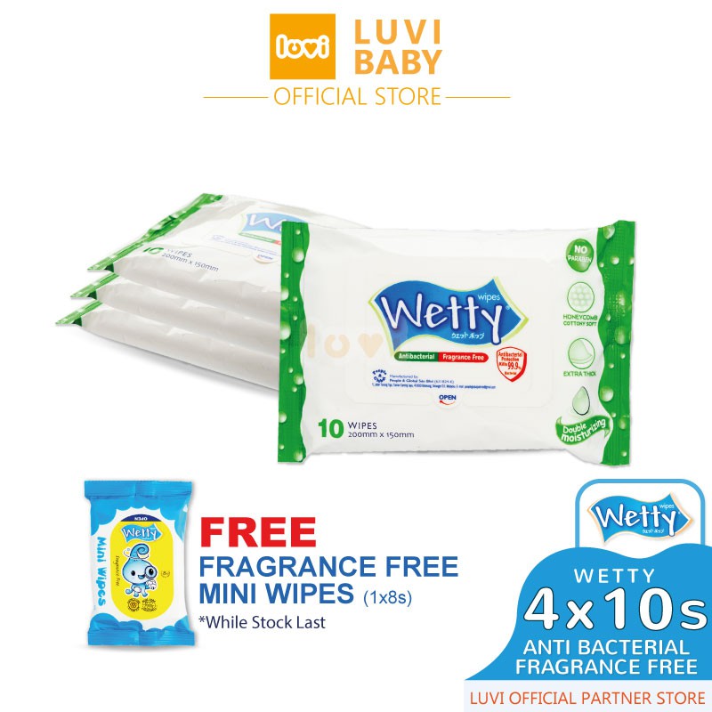 Wetty (7 x 10�s) Antibacterial Fragrance Free /Fragrance