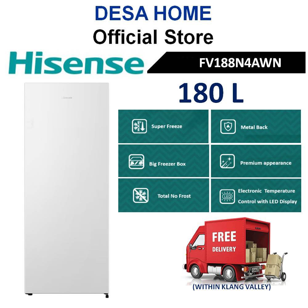 [FREE DELIVERY WITHIN KL] Hisense Upright Freezer (180L) FV188N4AWN