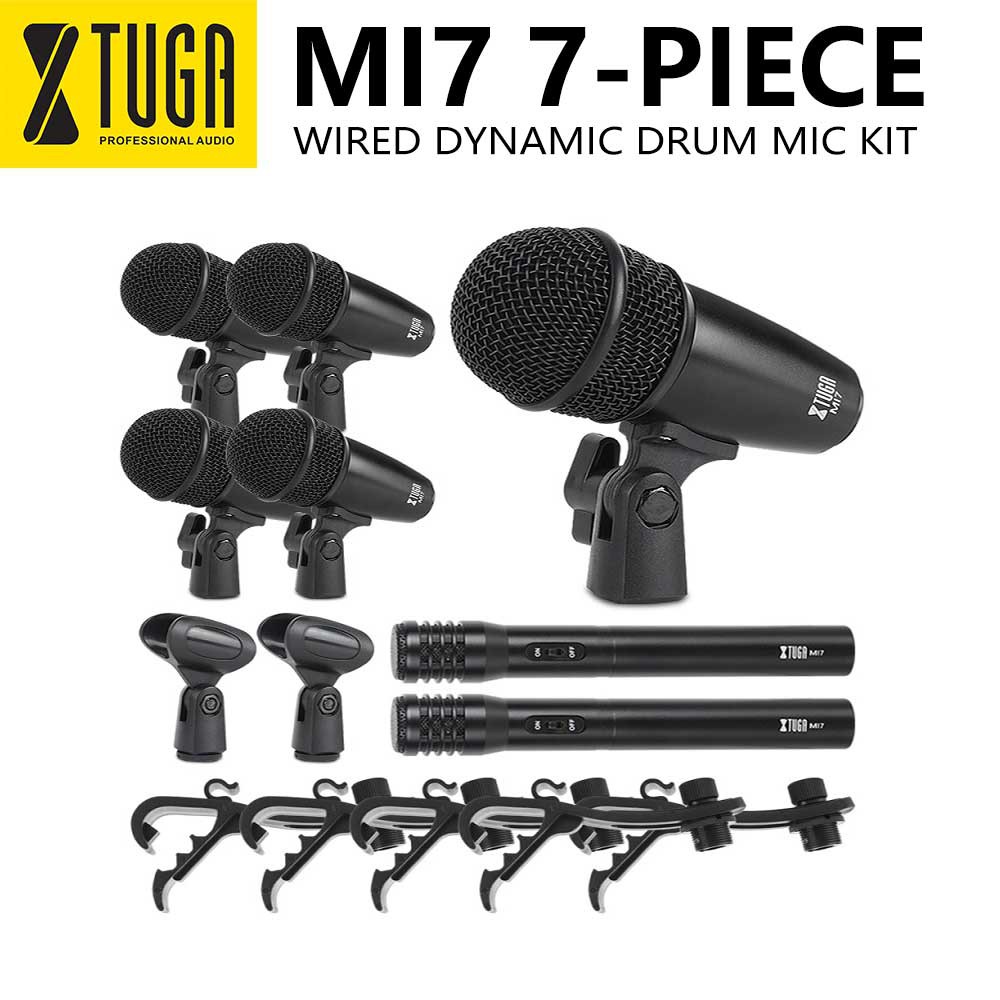 XTUGA MI7 7Piece Wired Dynamic Drum Mic Kit with Kick Bass Tom/Snare