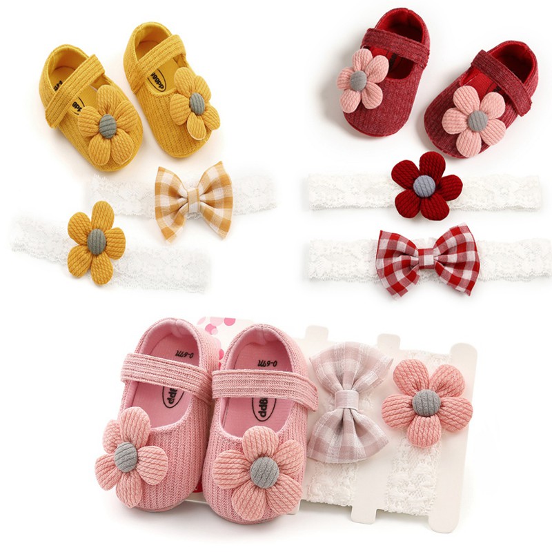 Baby Shoes Newborn Baby Girls Shoes Bow-knot Anti-Slip Infant Toddler Soft Sole Princess Shoes Baby Shoes With headband