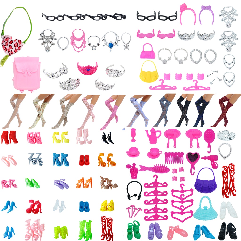 Doll Clothes Accessories Shoes Bags Crowns Necklaces Accessories Set for Barbie Doll Playhouse Grils Toy