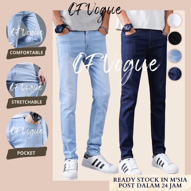 【M'SIA】 READY STOCK? Men Denim Summer Jeans Long Pants Pant Jeans Long Pants Men Blue Black White