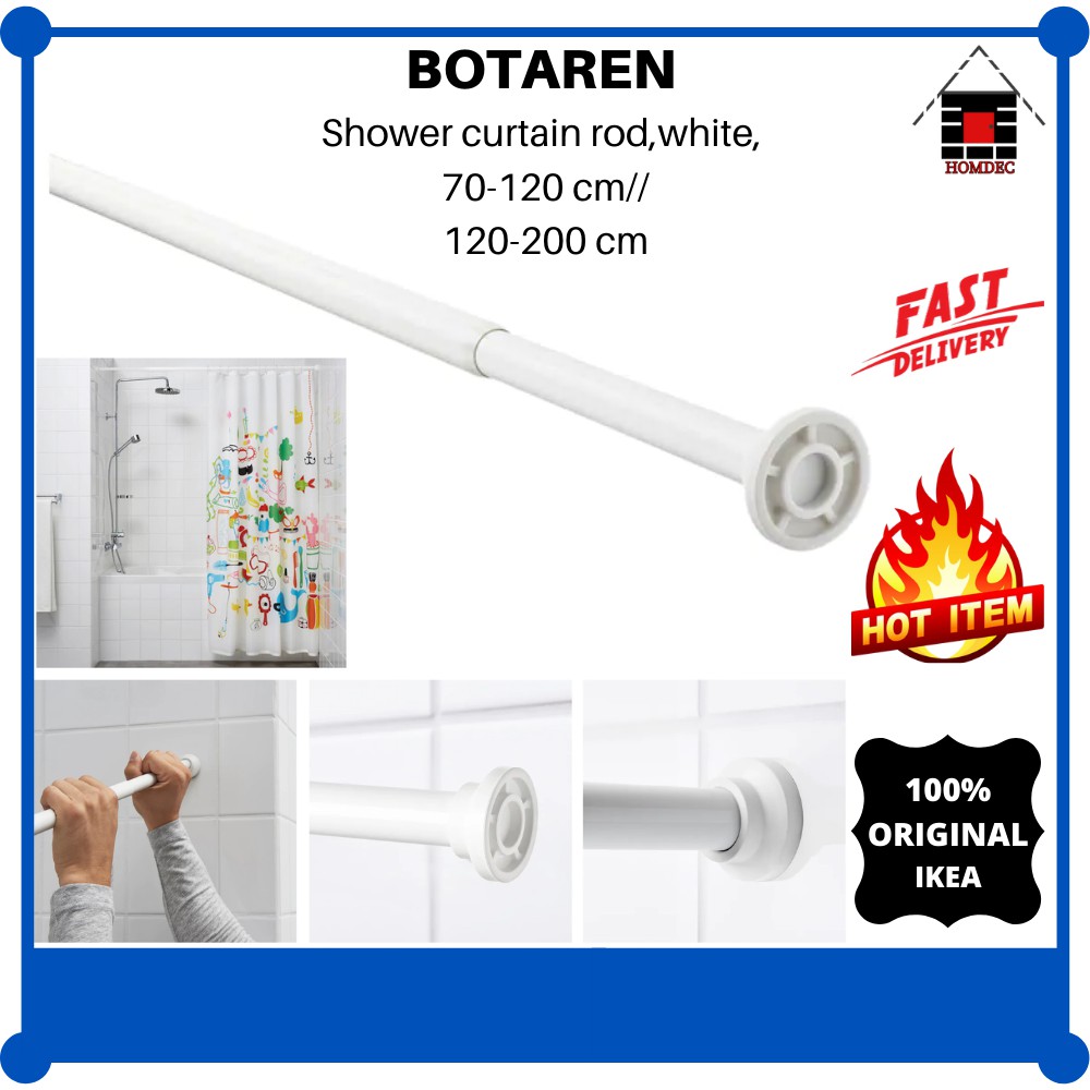 IKEA BOTAREN Shower curtain rod, white, 70-200 cm I Rod tirai bilik ...