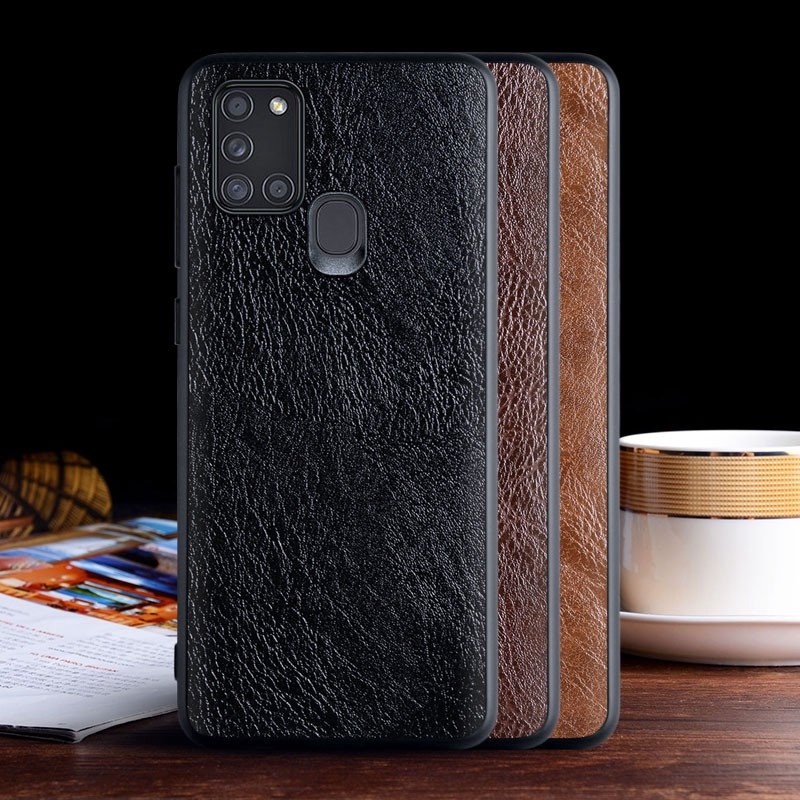 SKINMELEON Casing Samsung A21S Case Premium Vintage PU Leather TPU Hard Phone Cases