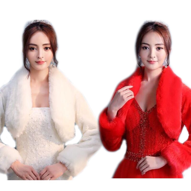 Flgo Wedding Bridal Winter Long Sleeve Bolero Jacket Thicken Womens Lapel Collar Evening Shawl Shopee Malaysia