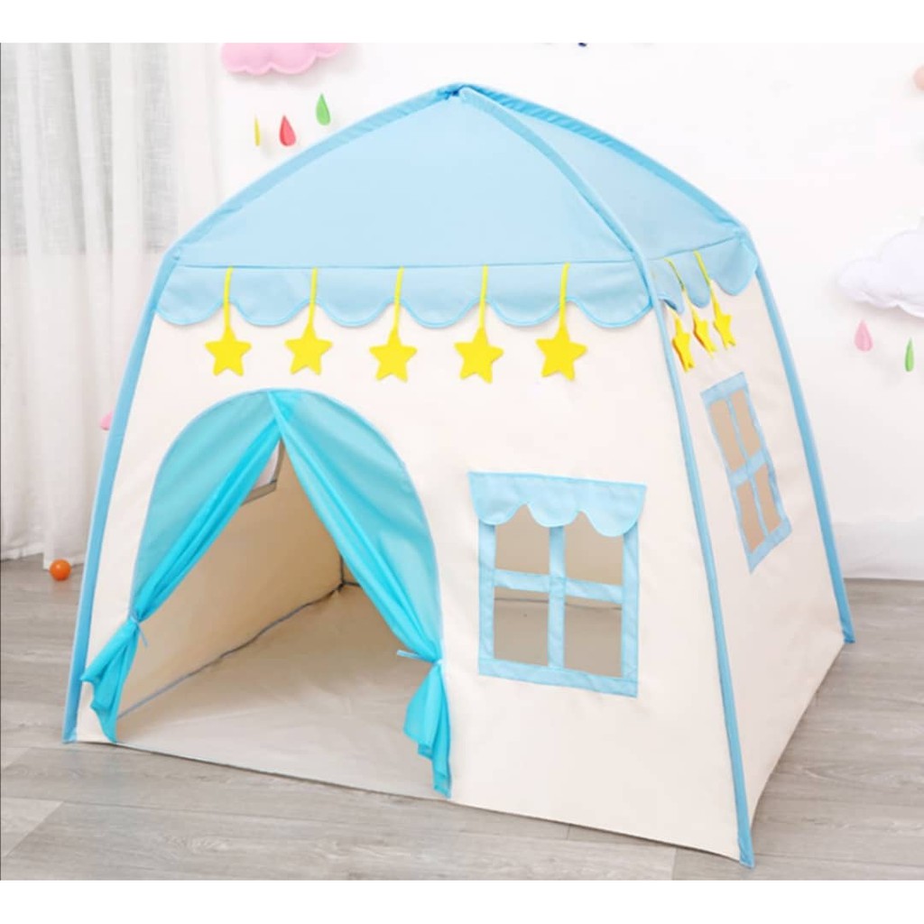Blue Princess Castle Play Tent Kids Teepee Tent Large Children Playhouse Oxford Fabric Children Playhouse for Indoor Outdoor with Carry Bag Portable Playhouse Boys & Girls Birthday Gift 